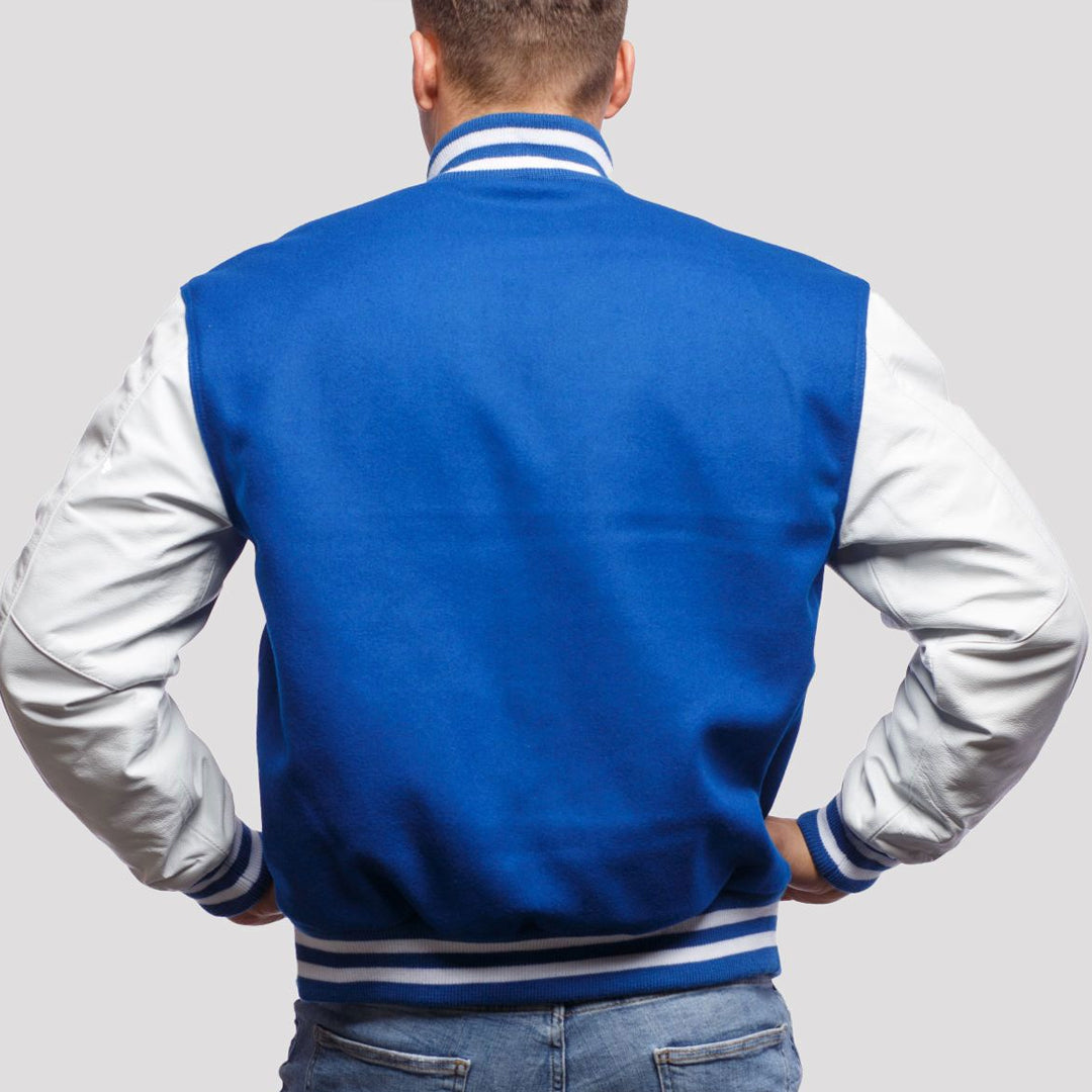 Bright Royal Wool Body & Bright White Leather Sleeves Varsity Jacket