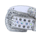 Engraved Buckle Flower White Strap with Multi and Crystal Studs Rhinestone Belt-Belts-The Rhinestone Belts