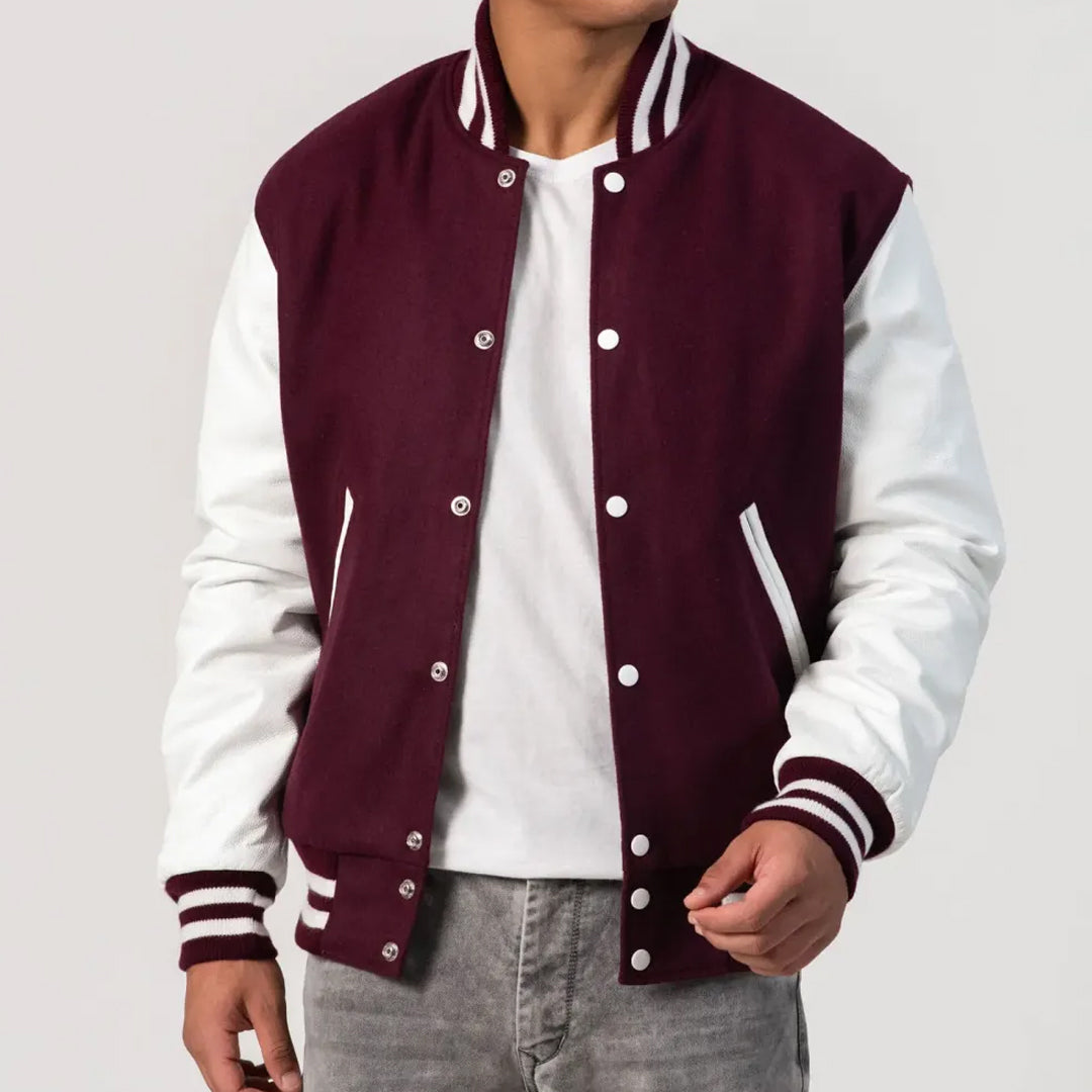 Maroon Satin And White Sleeves Jacket