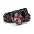 Skull Buckle Black Strap with Black and Red Studs Rhinestone Belt-Belts-The Rhinestone Belts