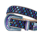 Blue and Purple Studs with Shiny Black Strap Rhinestone Belt-Belts-The Rhinestone Belts