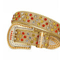 Multi Crystal Design with Gold Strap Rhinestone Belt-Belts-The Rhinestone Belts