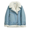 Women's Notch Faux Shearling Moto Leather Jacket-Women Shearling Jacket-Wayne Leather Jackets