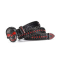 Skull Buckle Black Strap with Black and Red Studs Rhinestone Belt-Belts-The Rhinestone Belts