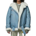 Women's Notch Faux Shearling Moto Leather Jacket-Women Shearling Jacket-Wayne Leather Jackets