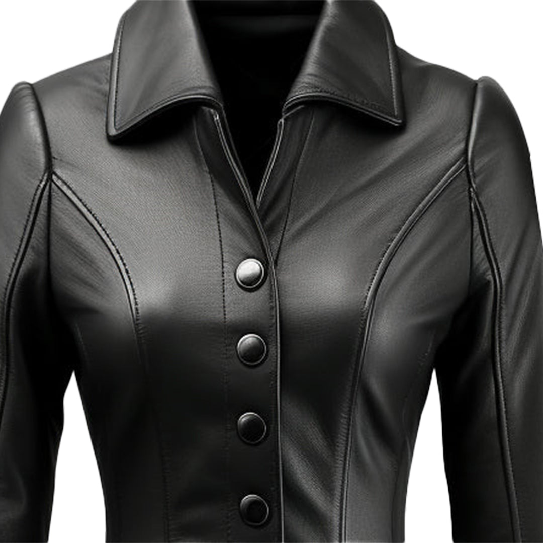 Women Black Falk Long Leather Coat