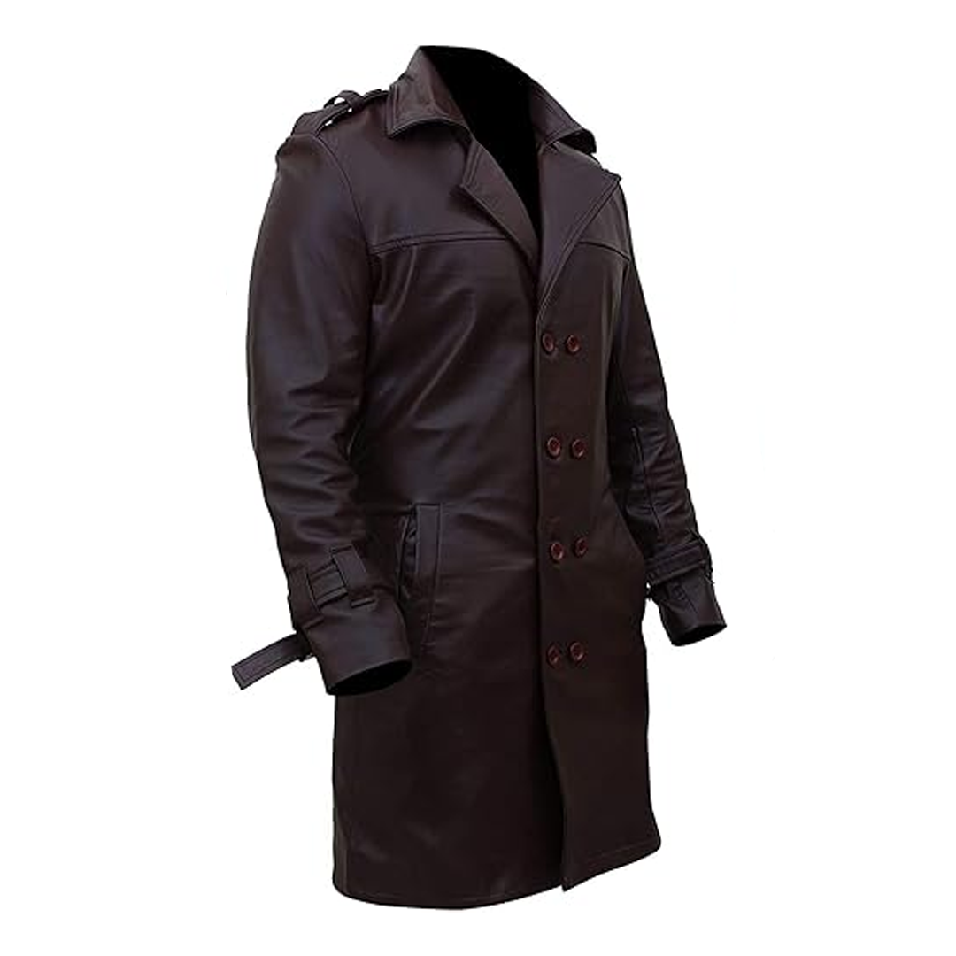 Brown Watchmen Real Leather Trench Coat