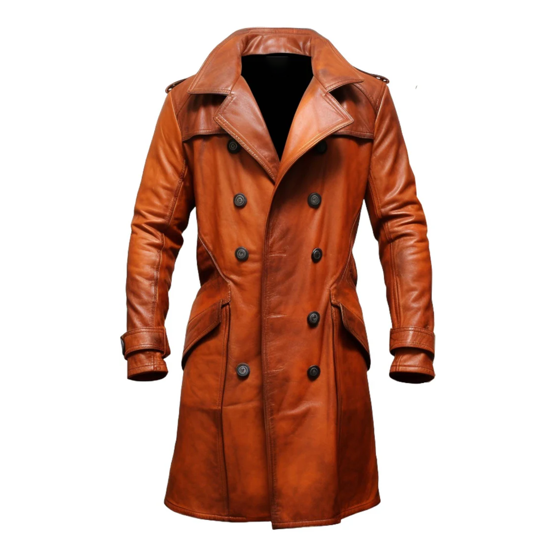 Brown Modern Open Hem Leather Coat