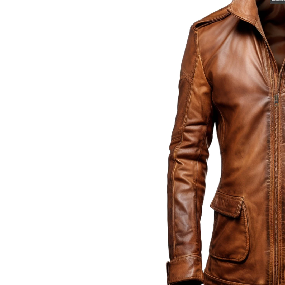 Brown Vintage Stylish Erect Collar Leather Coat