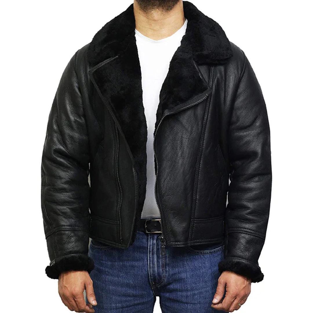 Men's Aviator Pilot B3 Shearling Leather Bomber Jacket