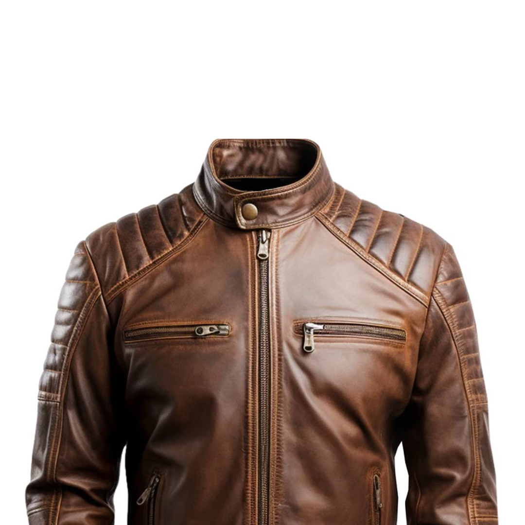 Men's Leo Distressed Brown Leather Jacket