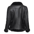 Women's Spanish Merino Faux Shearling Black Leather Jacket-Women Shearling Jacket-Wayne Leather Jackets