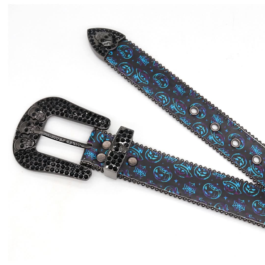 Skull Buckle Halloween Strap with Black Studded Design Rhinestone Belt-Belts-The Rhinestone Belts