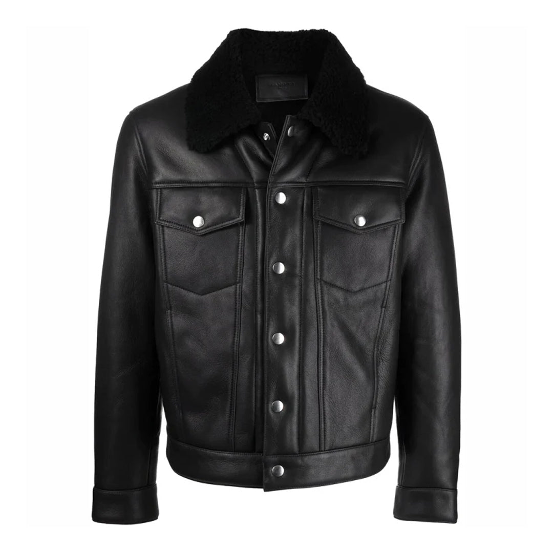 Men's Black Leather Trucker Jacket