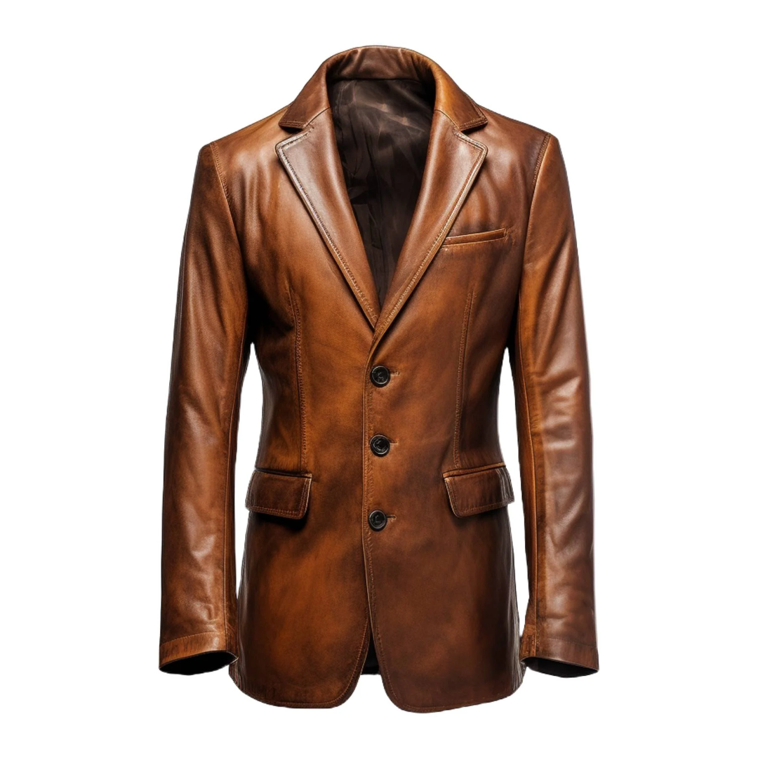 Brown Winter Round Cuffs Leather Coat