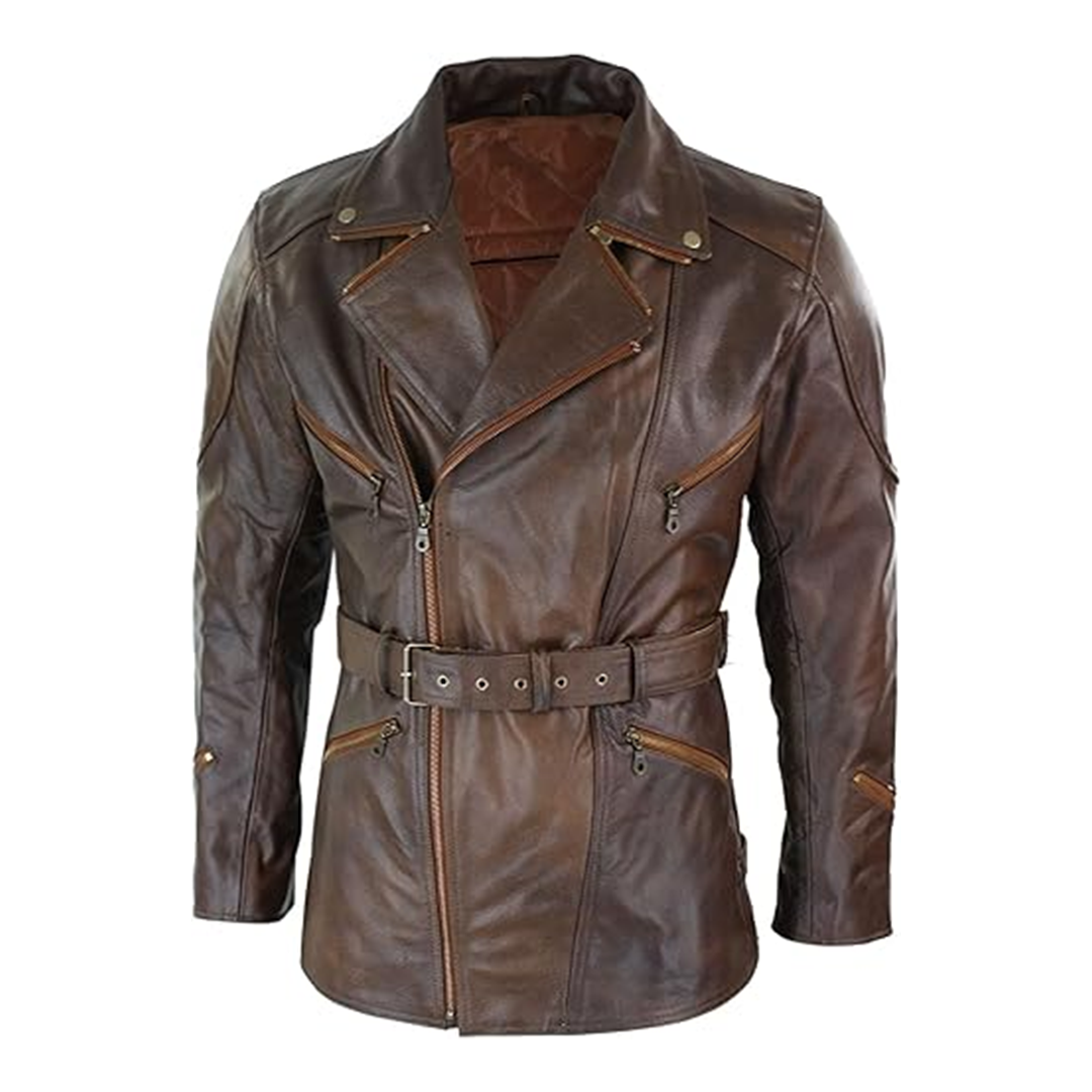 Brown Quarter Length German Motorcycle Leather Coat