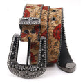 Flower Art Engraved Buckle with White Strap Rhinestone Belt-Belts-The Rhinestone Belts