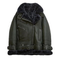 Women's Notch Faux Shearling Moto Leather Jacket-Women Shearling Jacket-Wayne Leather Jackets