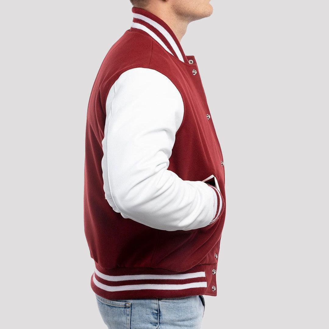 Cardinal Red Wool Body & Bright White Leather Sleeves Varsity Jacket