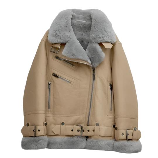 Women's Notch Faux Shearling Moto Leather Jacket-Women Shearling Jacket-Wayne Leather Jackets