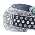 Engraved Buckle Flower Black Strap with Multi and Crystal Studs Rhinestone Belt-Belts-The Rhinestone Belts