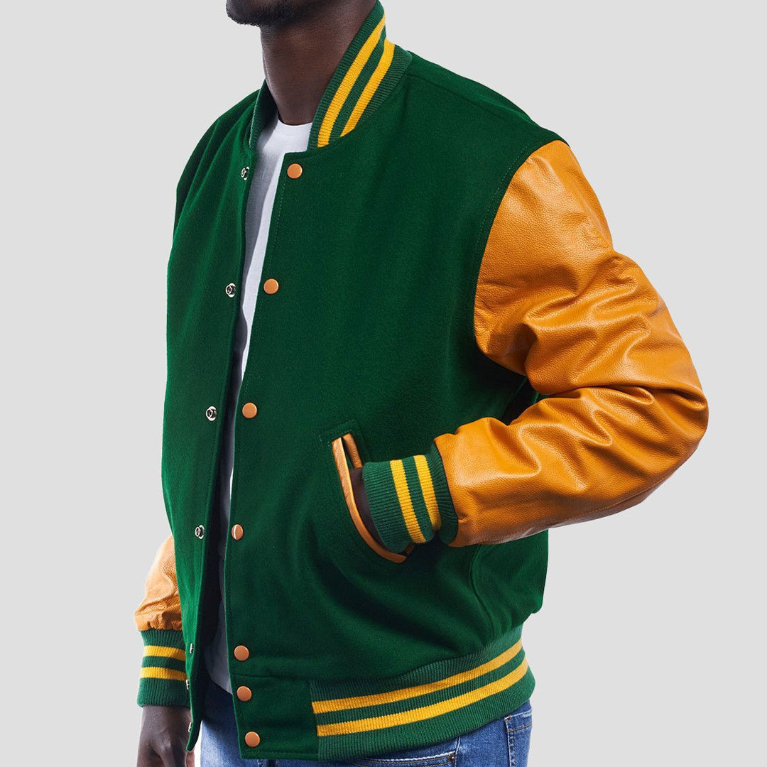 Kelly Green Wool Body & Bright Gold Sleeves Varsity Jacket