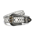 Skull Buckle White Strap with Crystal and Black Studs Rhinestone Belt-Belts-The Rhinestone Belts