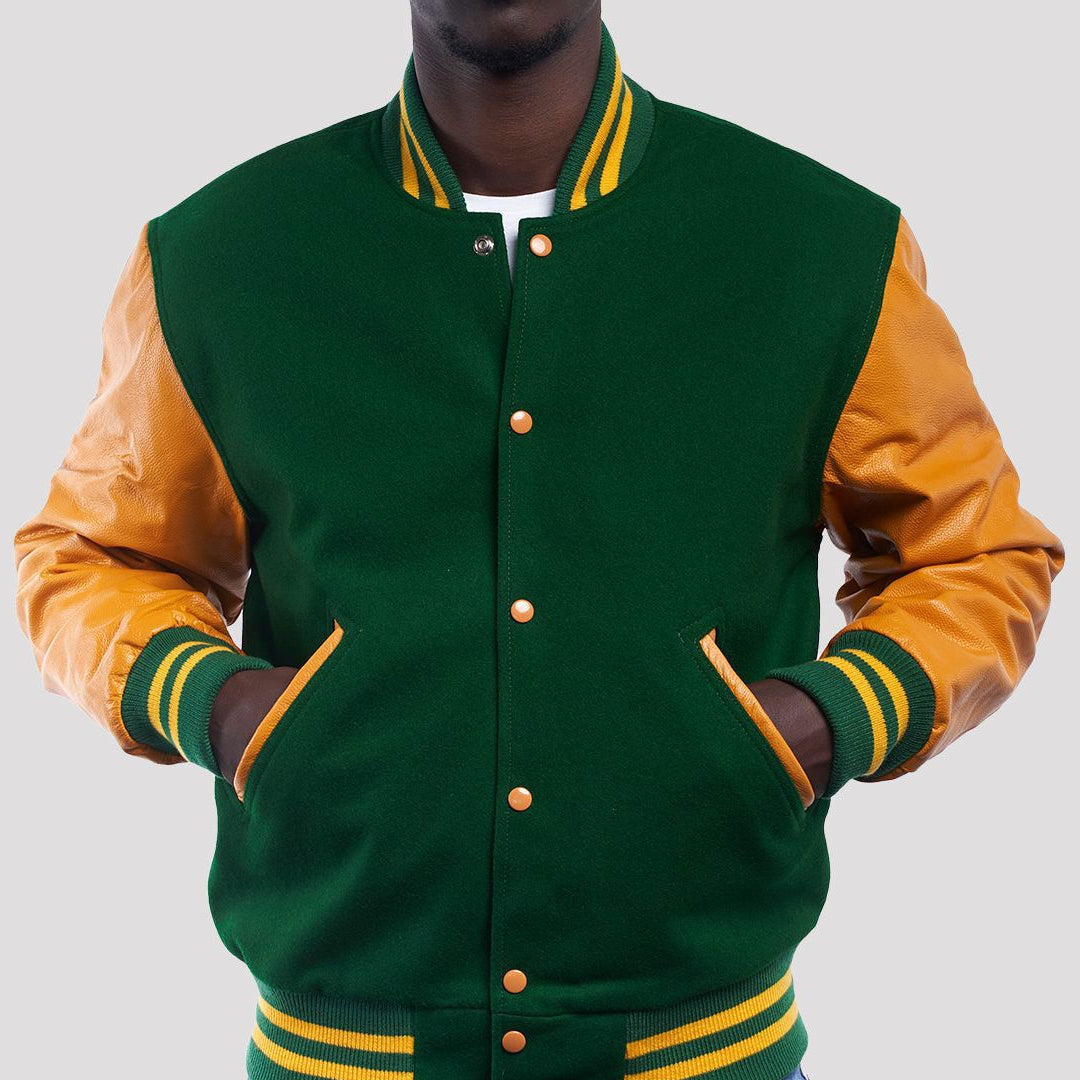 Kelly Green Wool Body & Bright Gold Sleeves Varsity Jacket