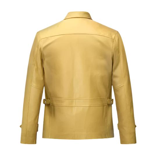 Men's Beige Burn Leather Jacket