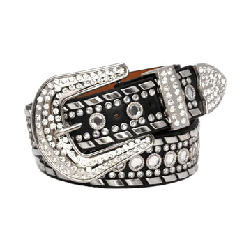 Diamond Rhinestones and Silver Studs with Black Strap Rhinestone Belt-Belts-The Rhinestone Belts
