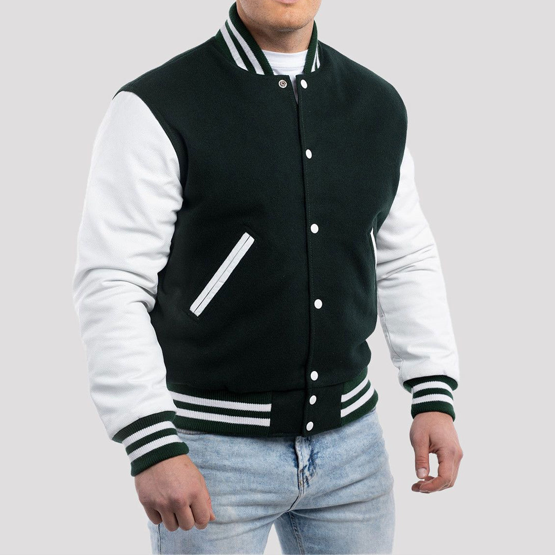 Dartmouth Green Wool Body & Bright White Sleeves Varsity Jacket