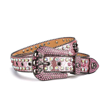 Skull Buckle Pink Strap with Multi Studs Rhinestone Belt-Belts-The Rhinestone Belts
