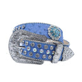 Engraved Buckle Flower Blue Strap with Multi and Crystal Studs Rhinestone Belt-Belts-The Rhinestone Belts
