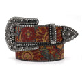 Flower Art Engraved Buckle with White Strap Rhinestone Belt-Belts-The Rhinestone Belts