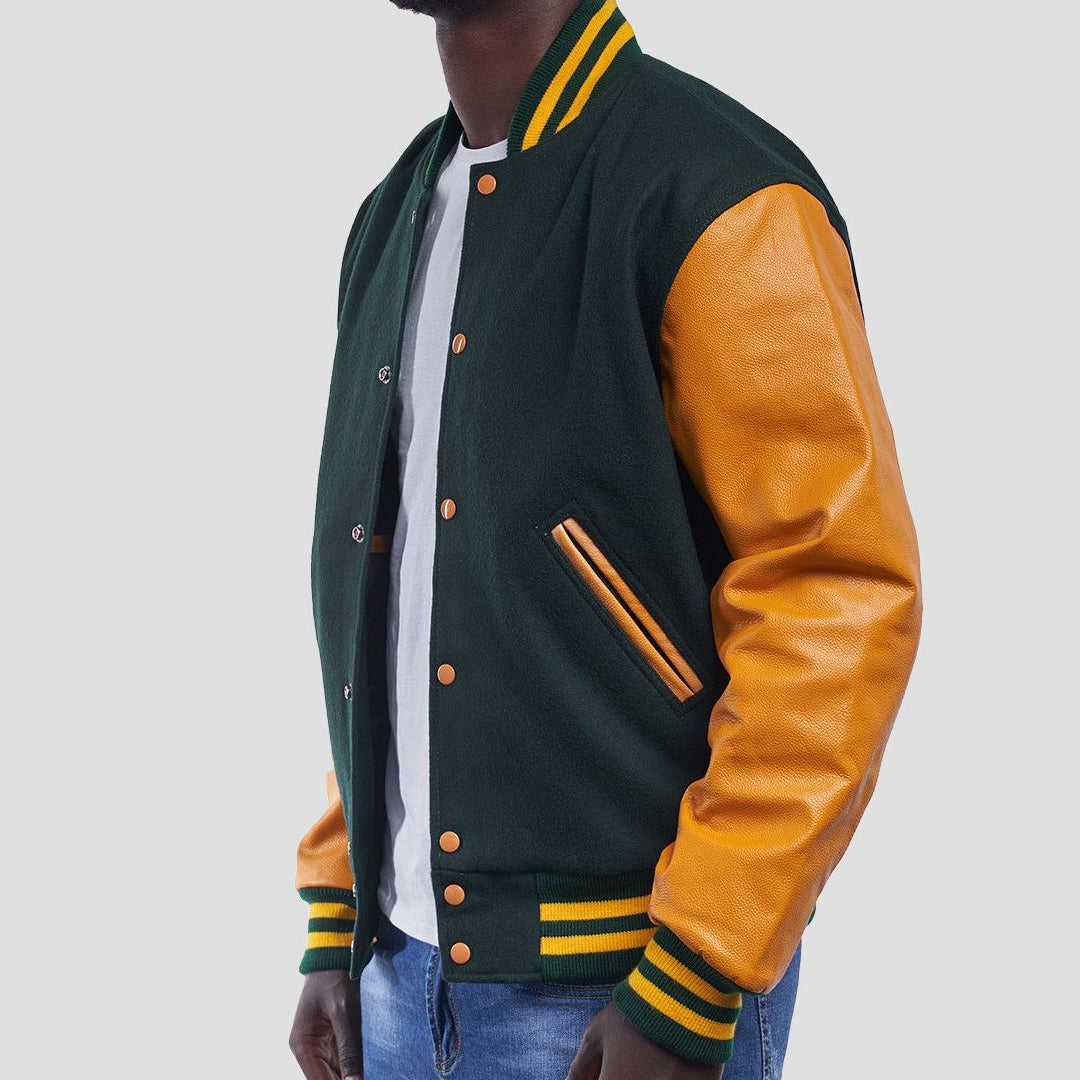 Dartmouth Green Wool & Bright Gold Sleeves Varsity Jacket