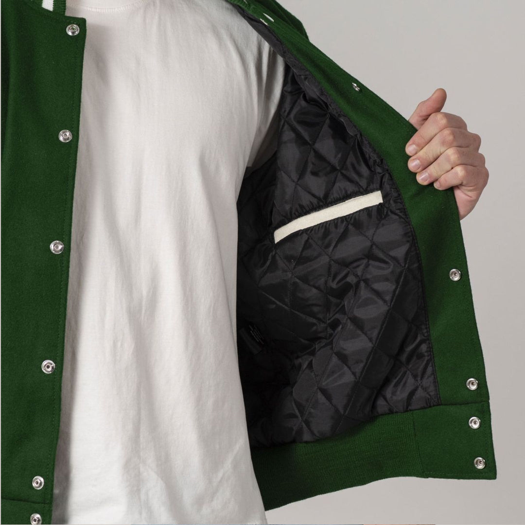 Kelly Green & White All-Wool Customizable Varsity Jacket