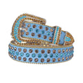 Blue and Gold Rhinestones with Blue Textured Strap Rhinestone Belt-Belts-The Rhinestone Belts