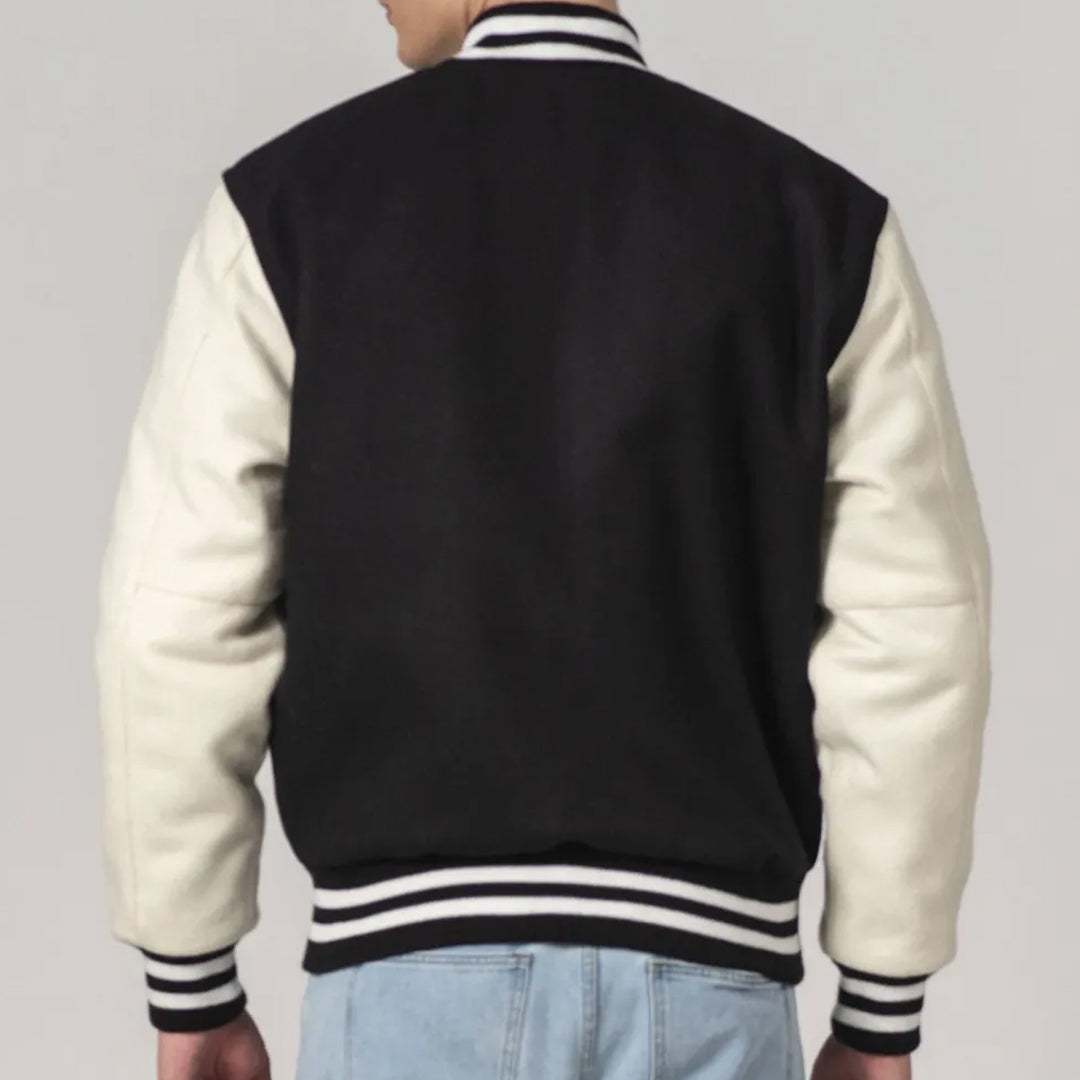 Black & White All-Wool Customizable Varsity Jacket