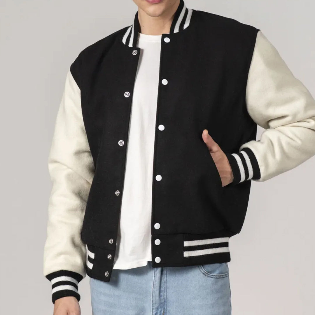 Scarlet Red & White All-Wool Customizable Varsity Jacket