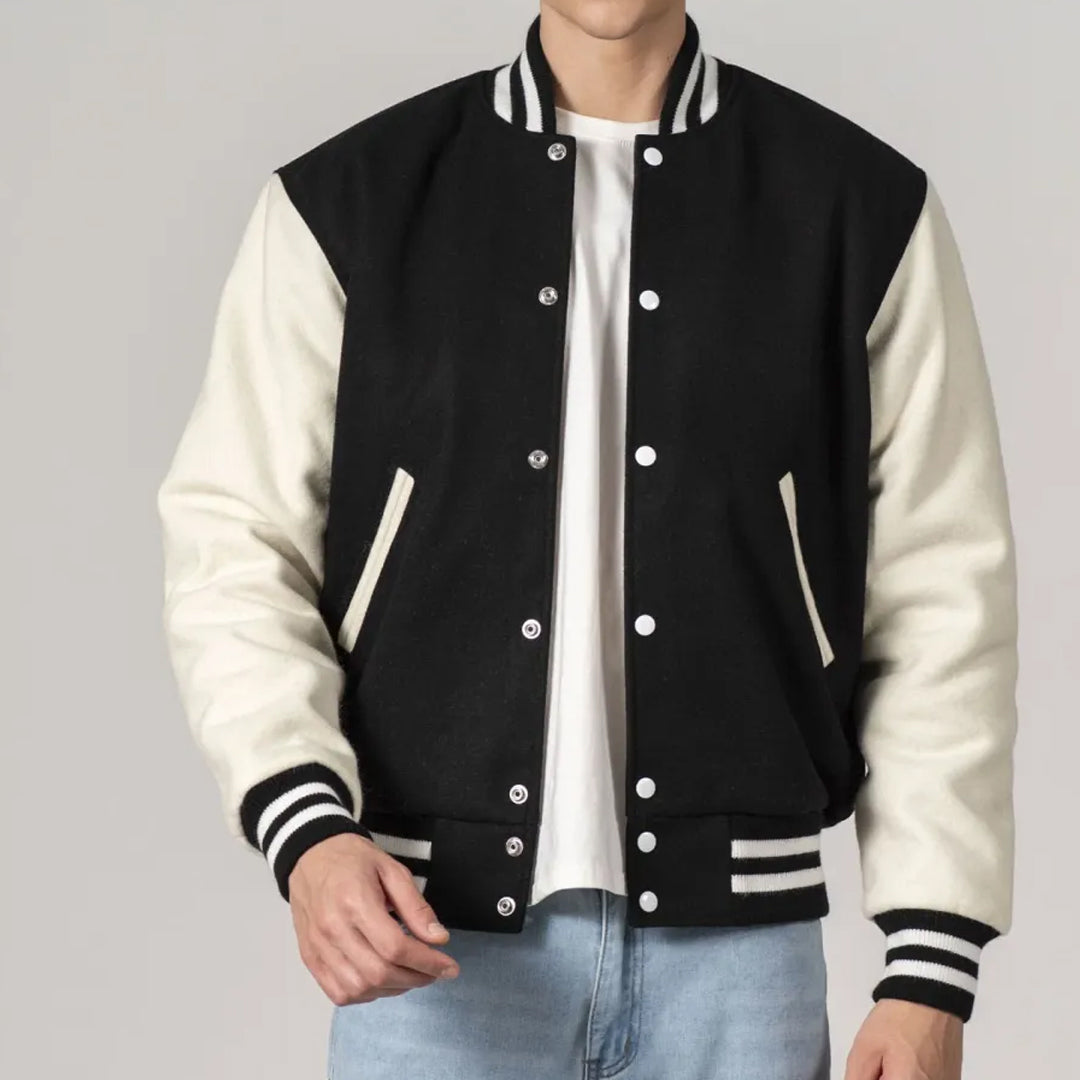 Black & White All-Wool Customizable Varsity Jacket