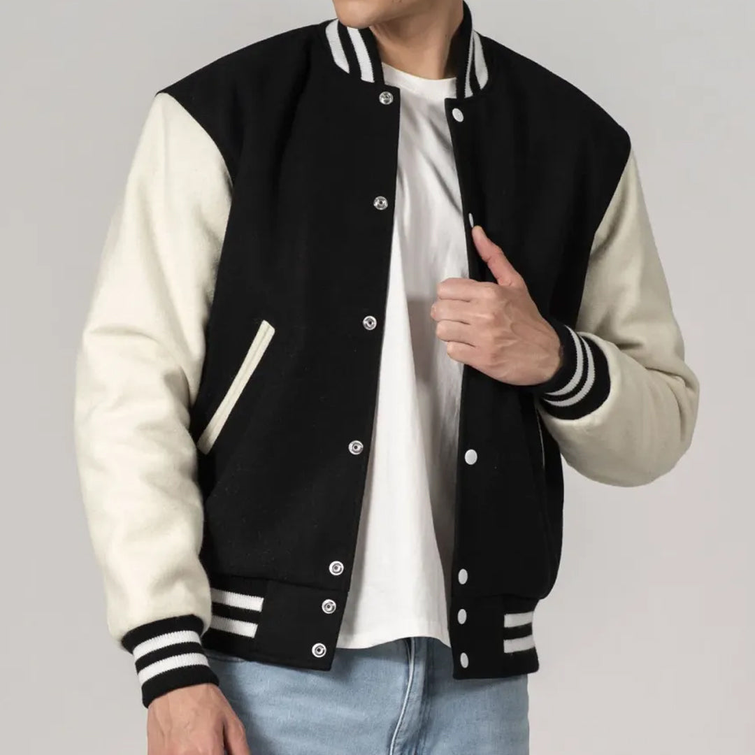 Black & White All-Wool Customizable Varsity Jacket