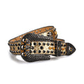 Skull Buckle Gold Strap with Gold and Black Studs Rhinestone Belt-Belts-The Rhinestone Belts