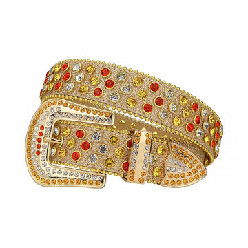 Multi Crystal Design with Gold Strap Rhinestone Belt-Belts-The Rhinestone Belts