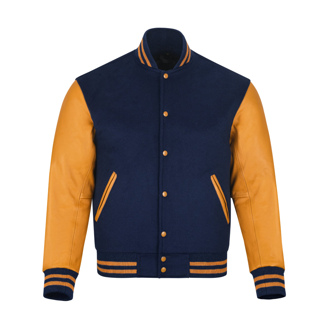 Royal Wool Body & Bright Gold Leather Sleeves Varsity Jacket