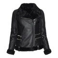 Women's Spanish Merino Faux Shearling Black Leather Jacket-Women Shearling Jacket-Wayne Leather Jackets