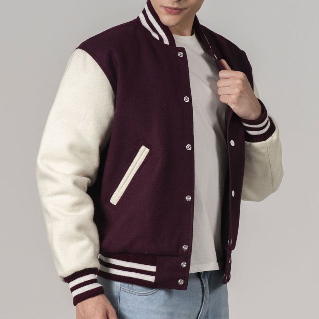 Maroon & White All-Wool Customizable Varsity Jacket