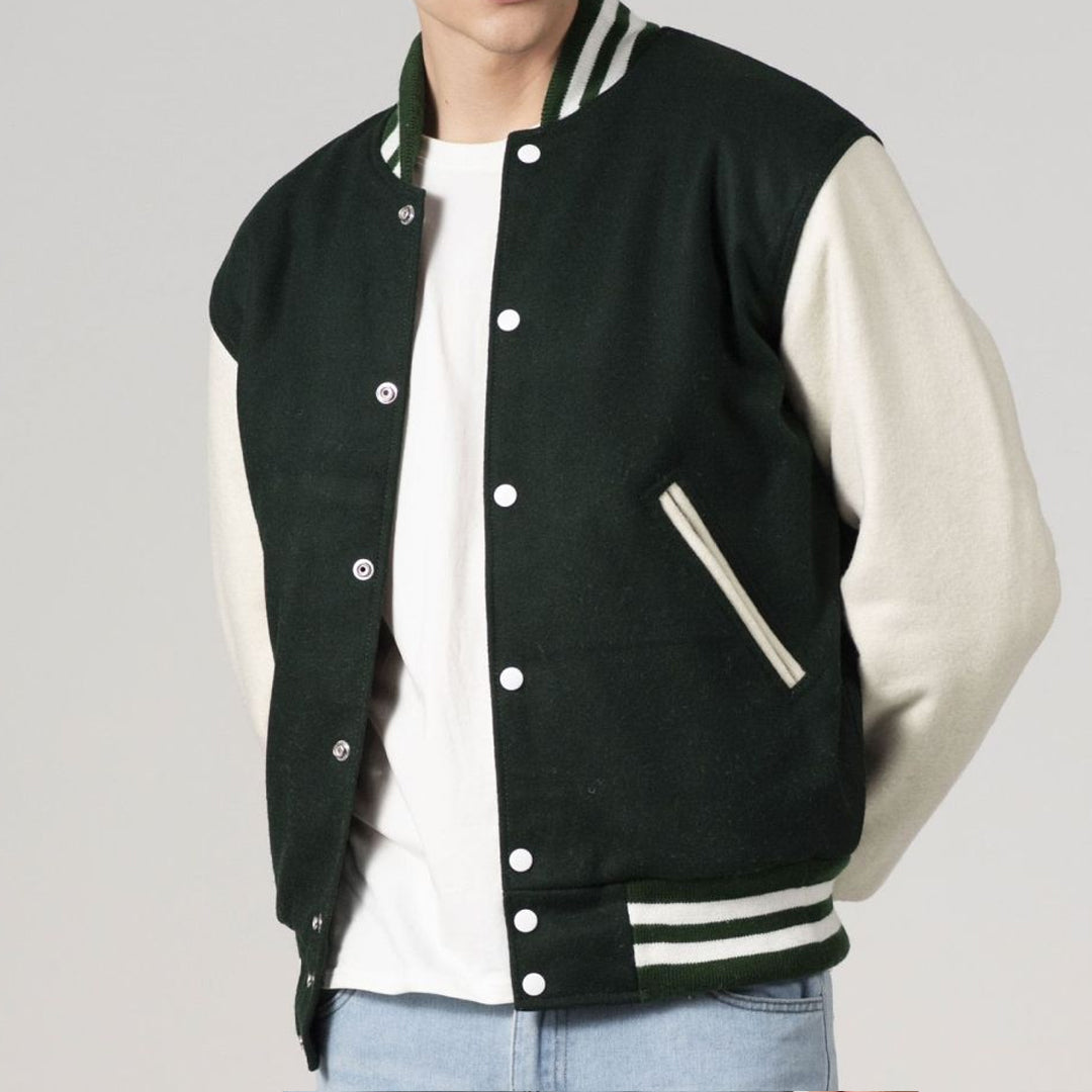 Dartmouth Green & White All-Wool Customizable Varsity Jacket