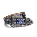 Skull Buckle Shiny Navy Strap with Navy and Crystal Studs Rhinestone Belt-Belts-The Rhinestone Belts