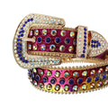 Blue and Chromatic Rhinestones with Red Chromatic Strap Rhinestone Belt-Belts-The Rhinestone Belts