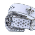 Engraved Buckle Crown White Strap with Crystal and Metal Studs Rhinestone Belt-Belts-The Rhinestone Belts